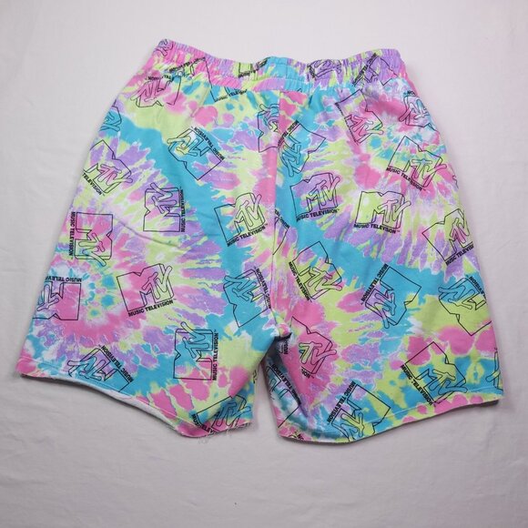 MTV Juniors Fleece Shorts Pockets Medium Tie Dye All Over Print Elastic Waist - Picture 4 of 5